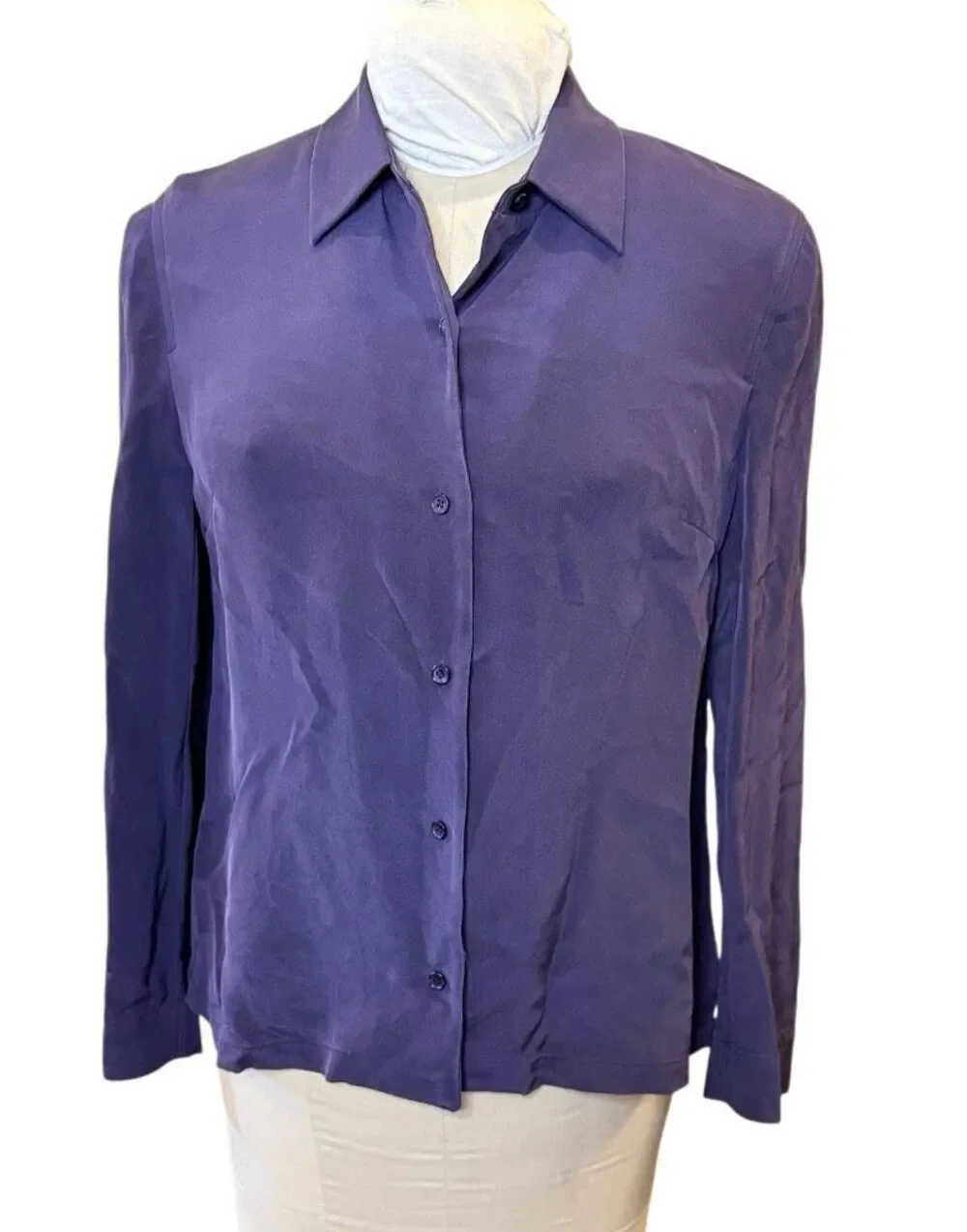 Talbots Pure Silk Blouse Deep Purple Button Front Sz. 8 Old Money Career